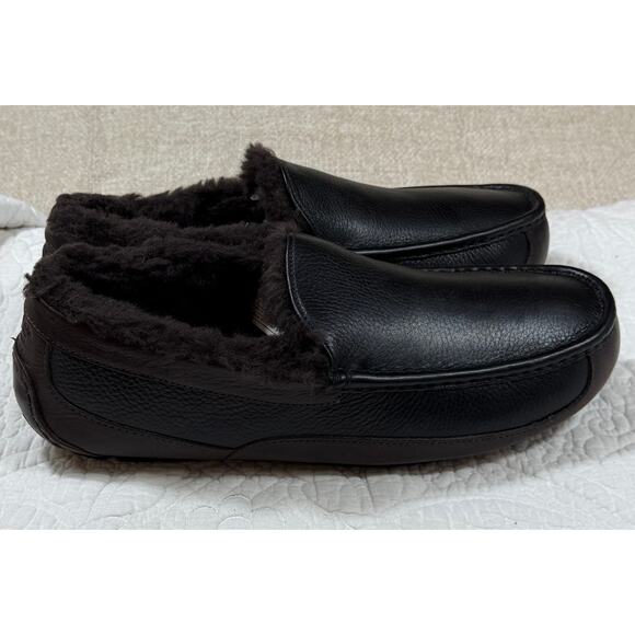 UGG Men 10 Black Brown Ascot Pebbled Leather Moccasin Loafer Slipper 10052229 main image 7